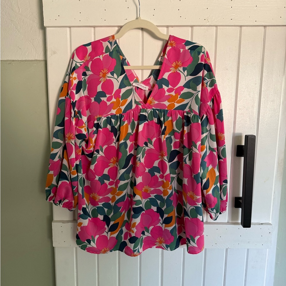 First Love Pink and Green Floral Blouse